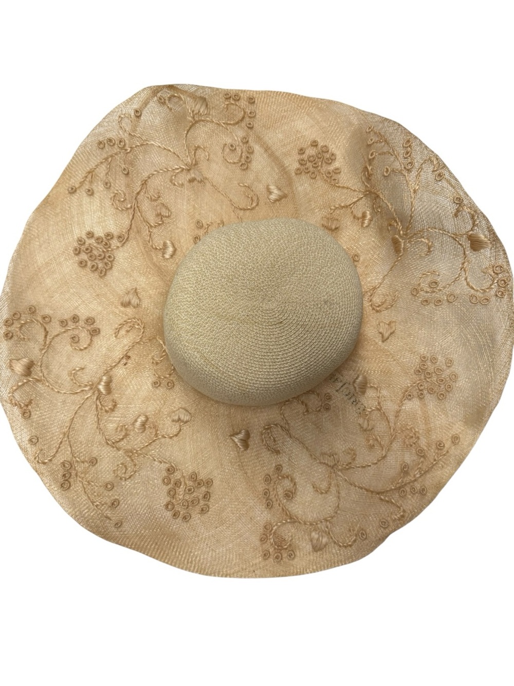 Eric Javits GUAPA Lace-Trim Wide Brim Embroidered Straw Sun Hat - Cream 21” - Picture 6 of 10